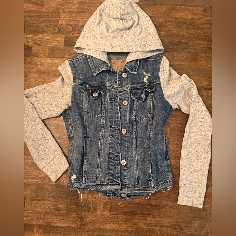 Hollister Blue Jean Jacket with Gray Sleeves